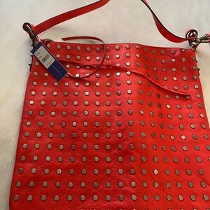 Stylish Hot Red Studded Shoulder Bag